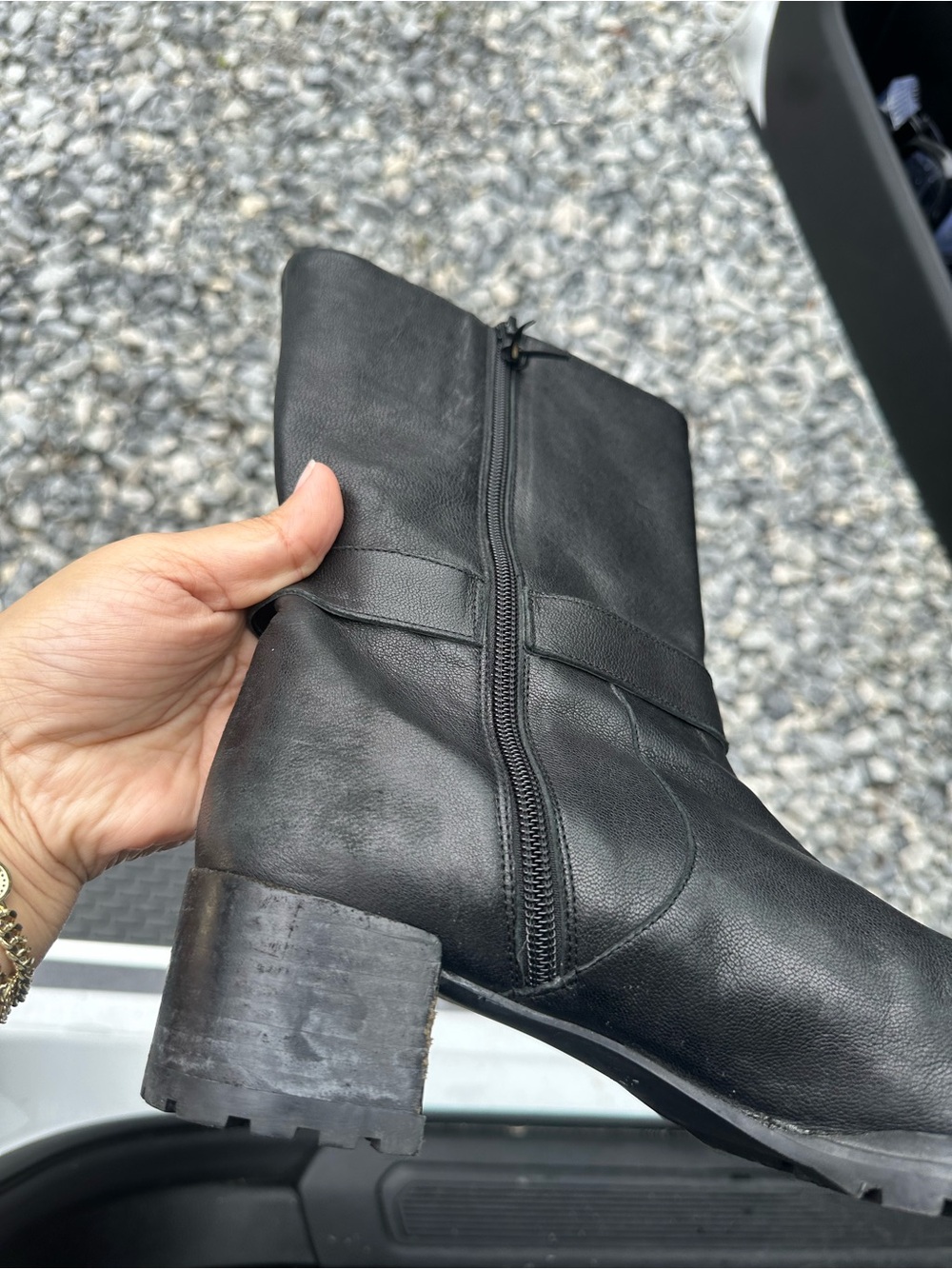 Stuart Weitzman Black Leather Mid-Calf Block Heel Boots - Picture 9 of 11